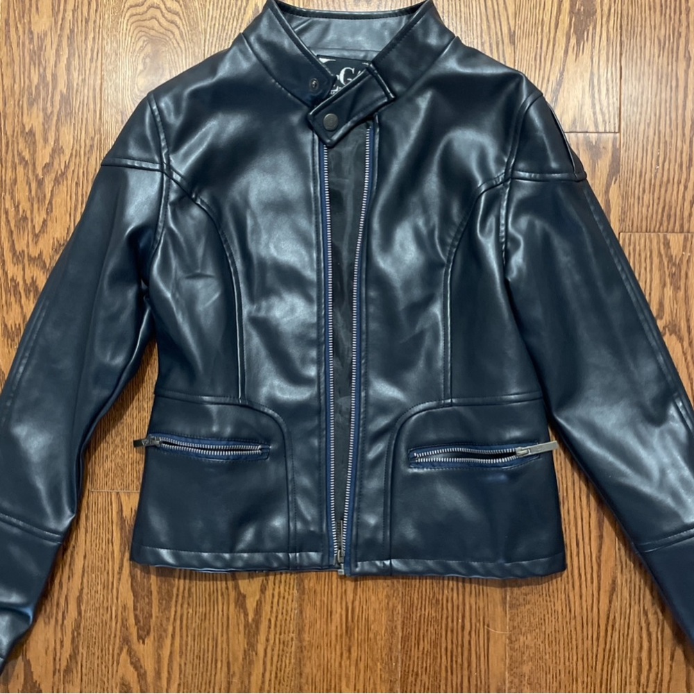 Navy Leather Jacket - Picture 2 of 4